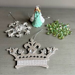 Snowflake, Princess, Crown Christmas Holiday Ornaments Bundle of 4